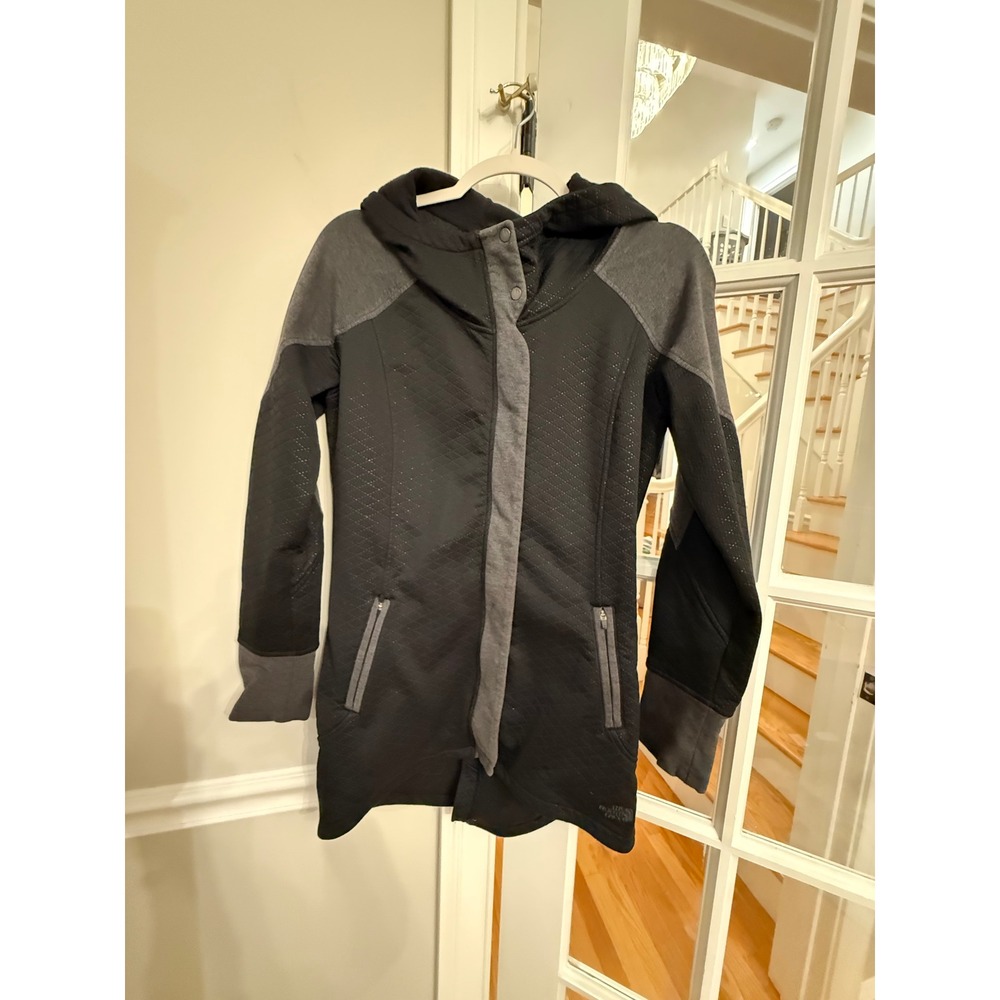 The North Face Womens Agave Parka Black Grey Quilted Full Zip Hooded Jacket S